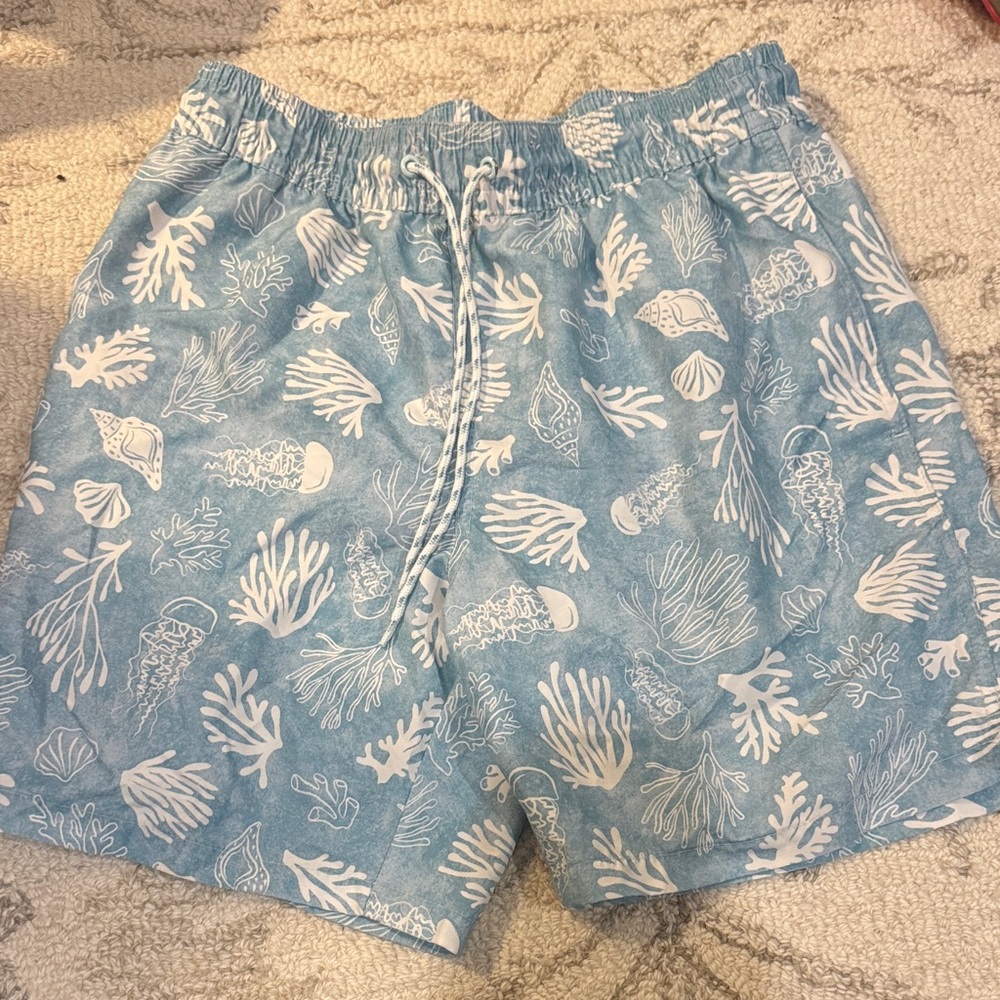 Blue Coral Print Men's Swim trunks